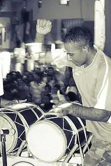 Drummer playing Boduberu (Maldives, 2010)