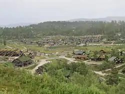 Holiday cottages and accommodation houses in Bortelid with peat on the roofs.