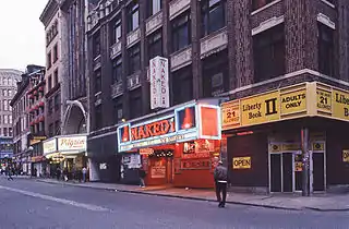 Washington Street at Beach Street, looking north, c. 1970, the heart of the Combat Zone