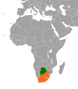 Map indicating locations of Botswana and South Africa