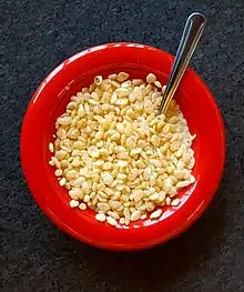 Puffed rice crackle when milk is added.