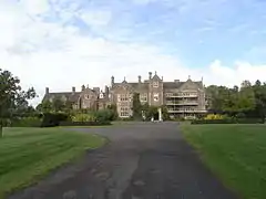 The Victorian south front, c. 1860. The service wing is to the left (west), set back from the main entrance front