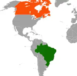 Map indicating locations of Brazil and Canada