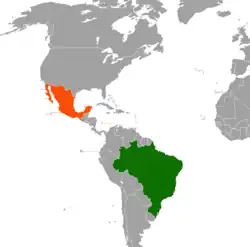 Map indicating locations of Brazil and Mexico