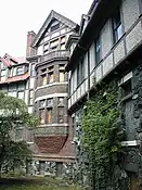 Abandoned Tudor hotel building