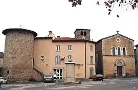 Left to right: The tower, the town hall and the church