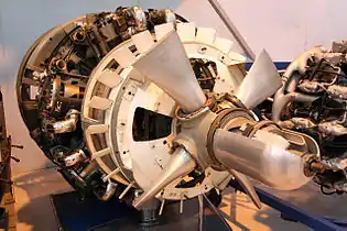 A Bristol Hercules bare engine cutaway display.The engine was 50 inches (1.3 m) in diameter.