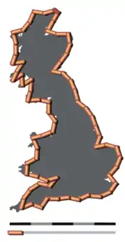 Coastline of Britain measured using a 50 km scale