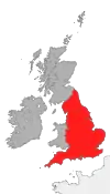 map showing the area of England in relation to Great Britain and Ireland