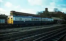 Class 140 at Shrewsbury on the Central Wales line in December 1981