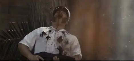 Nine squibs set off in groups of three to simulate gunshot wounds in Savage Dog (2017). The shirt was pre-scored in a "+" shape for the bullet holes.