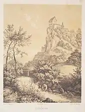 Egloffstein Castle, c. 1840 lithograph by Theodor Rothbarth based on a drawing by Carl Käppel