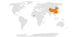 Map indicating locations of Burkina Faso and China