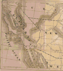 Image 17Map of the Butterfield Overland Mail routes through California, c. 1858. (from History of California)