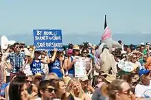 Image 20Anti-cull protesters on Perth's Cottesloe Beach in Western Australia in 2014 (from Shark culling)