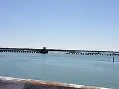 Abandoned drawbridge tower on the former bascule bridge over Gasparilla Sound