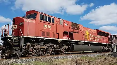 EMD HTCR radial steering trucks on an EMD SD9043MAC