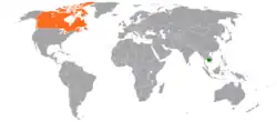 Map indicating locations of Cambodia and Canada