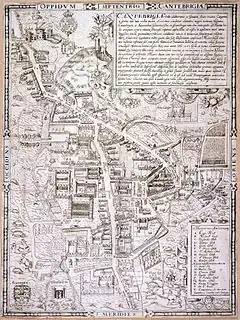 St Edward's Passage (below centre) on Richard Lyne's map of 1574