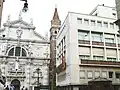 Elaborate façade of San Moisè contrasting with the modernist façade of the Bauer