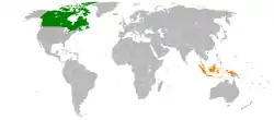 Map indicating locations of Canada and Indonesia