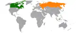 Map indicating locations of Canada and Russia