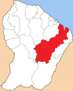 Location of the Canton of Approuague-Kaw in the department of French Guiana