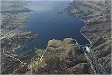 Aerial View of Canyon Ferry Lake and Canyon Ferry Dam.