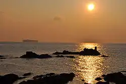 Large ships can be seen from Cape Myōgane as they pass through the Uraga Channel on their way to and from Tokyo Bay