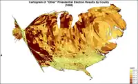 Cartogram of "other" presidential election results by county