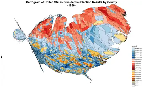 Cartogram of presidential election results by county