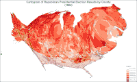 Cartogram of Republican presidential election results by county