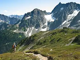  Photograph of a trail at the foot of a mountain