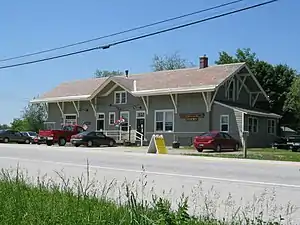 A large wooden train station building