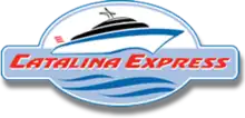 Logo of Catalina Express, a stylized, cartoon ferry, on an oval background.