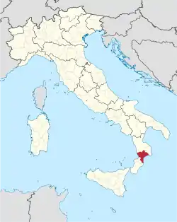 Map highlighting the location of the province of Catanzaro in Italy