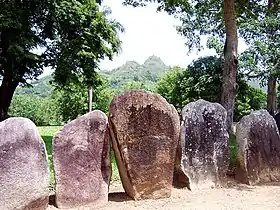 Stones and mountain behind