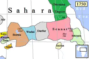 Wadai and surrounding states in 1750.