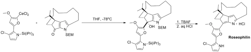 Total synthesis of roseophilin using an organocerium reagent