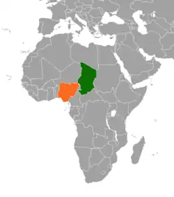 Map indicating locations of Chad and Nigeria