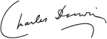 "Charles Darwin", with the surname underlined by a downward curve that mimics the curve of the initial "C"