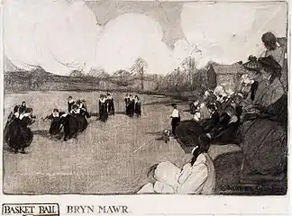 Basket Ball, Bryn Mawr, 1903.  Illustration for Alice Katherine Fallows, "Athletics for College Girls", Century, May 1903, Brandywine River Museum.