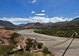 Footbridge across Mantaro River in Chaypara, La Merced District