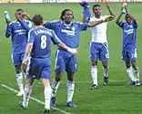 Chelsea players applaud their fans after a 1-0 win against Watford on March 30, 2007