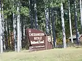 Welcome sign greeting visitors to the forest