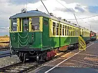 A 1922 vintage Chicago Rapid Transit Company "L" cars. This car had a trolley pole in addition to contact shoes on the trucks.