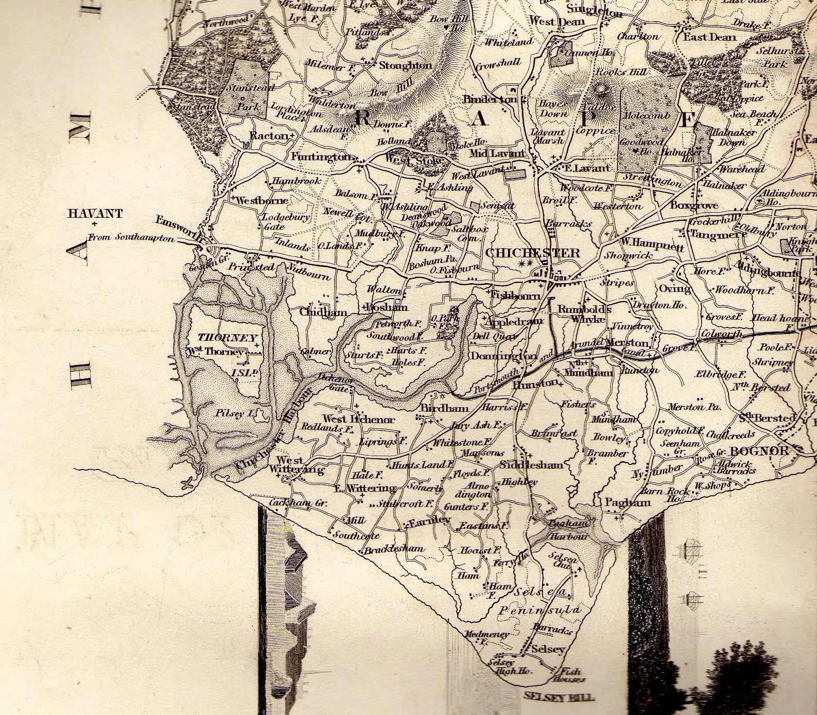 Redlands Farm (as shown on a map of southwest Sussex, 1835)