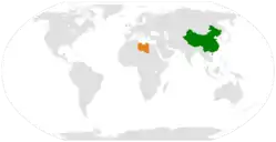 Map indicating locations of China and Libya