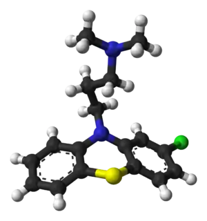 Ball-and-stick model of the chlorpromazine molecule