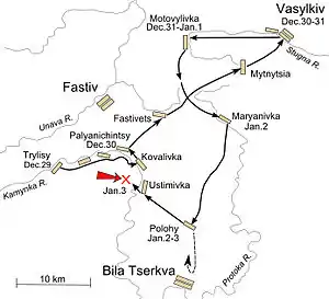 Map of rebel movements appears to be a chaotic figure-eight pattern. As explained further in the text, the rebels tried to increase their strength by absorbing nearby military units. The government foiled these attempts one by one, forcing the rebels to pursue different targets.